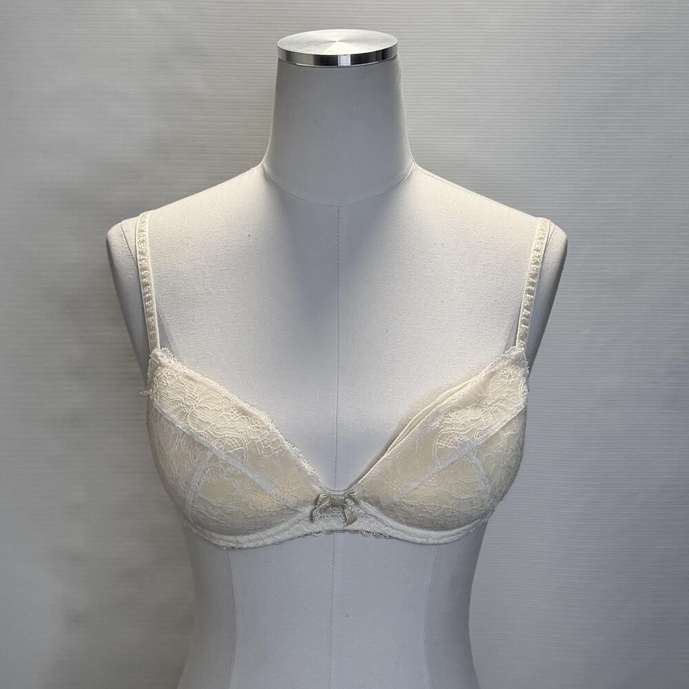 Aubade Paris Bra Womens 34B Ivory Lace Underwire Push Up Adjustable K118 B Cup